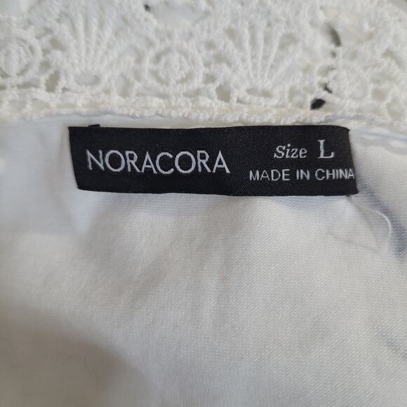 NORACORA Womens White Gray Stripe Heart V-Neck Crochet Long Sleeve Top Size L - Picture 7 of 9